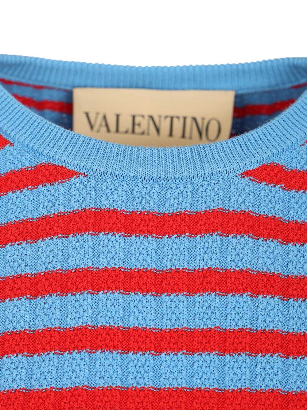 Valentino Garavani Ribbed And Striped Cotton T-Shirt - Blue | 3862050f385c3f5cdb7da07627a480c8fd241a73