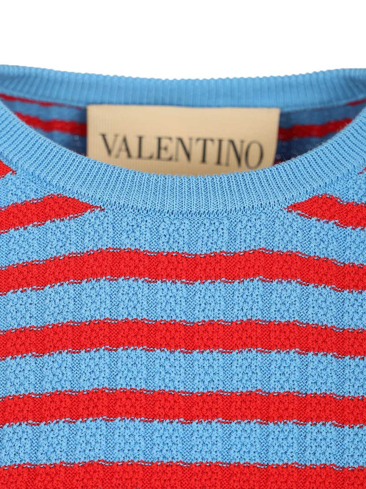 Valentino Garavani Ribbed And Striped Cotton T-Shirt - Blue | 3862050f385c3f5cdb7da07627a480c8fd241a73