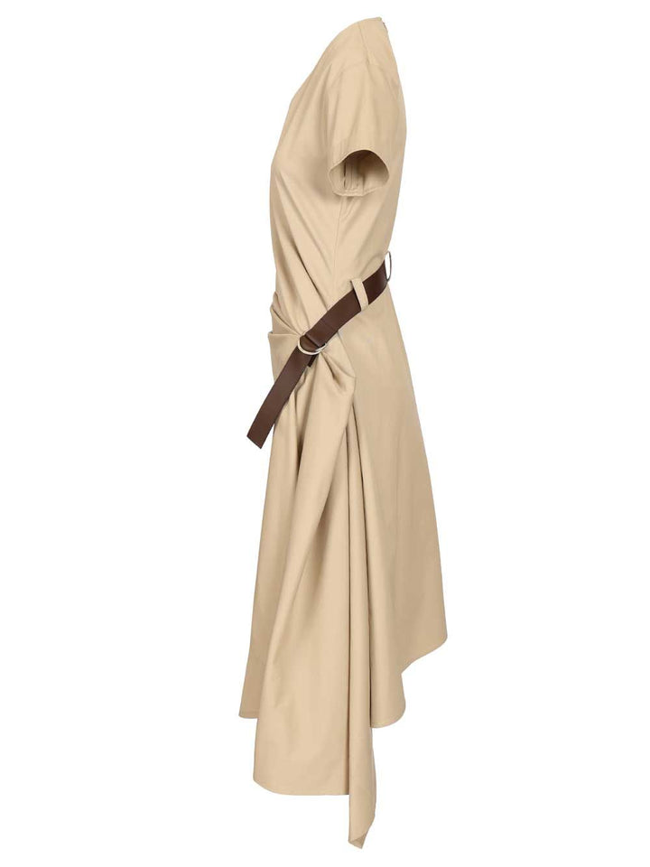 Loewe Belted Dress In Cotton And Silk Dresses - Beige | 1e7d86fef3d1e7df2363ad861908ae62449a0643