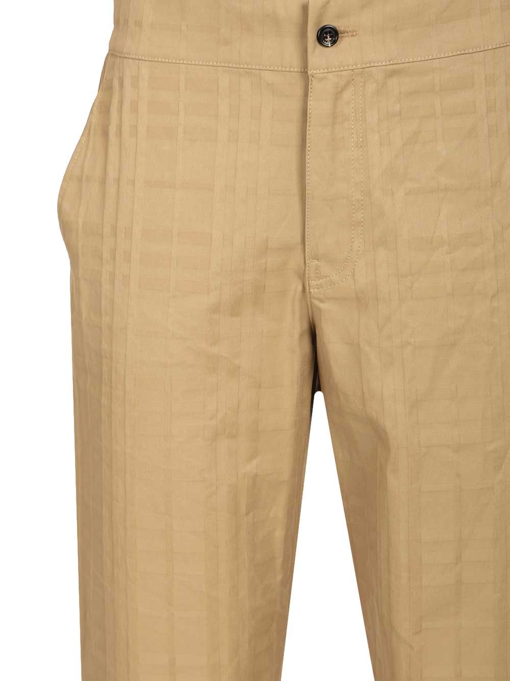 Burberry Textured Check Cotton Trousers - Beige | 232352e4debb191ddcafd4e9516fcc30c8047f86