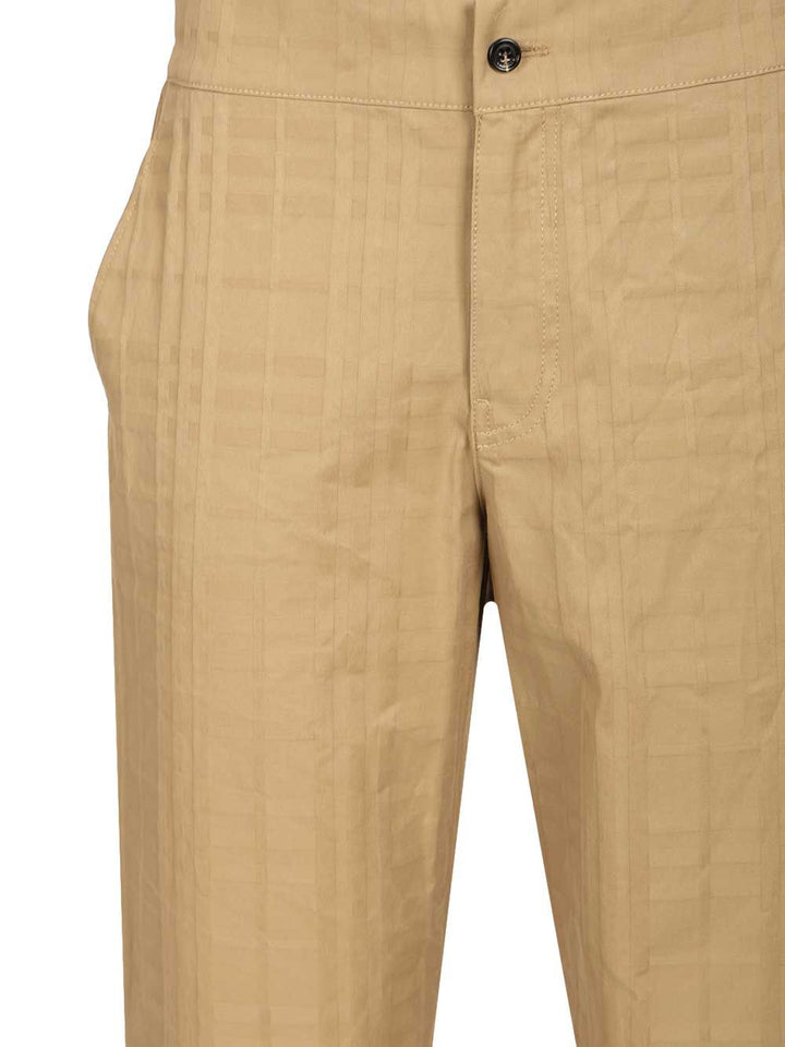 Burberry Textured Check Cotton Trousers - Beige | 232352e4debb191ddcafd4e9516fcc30c8047f86