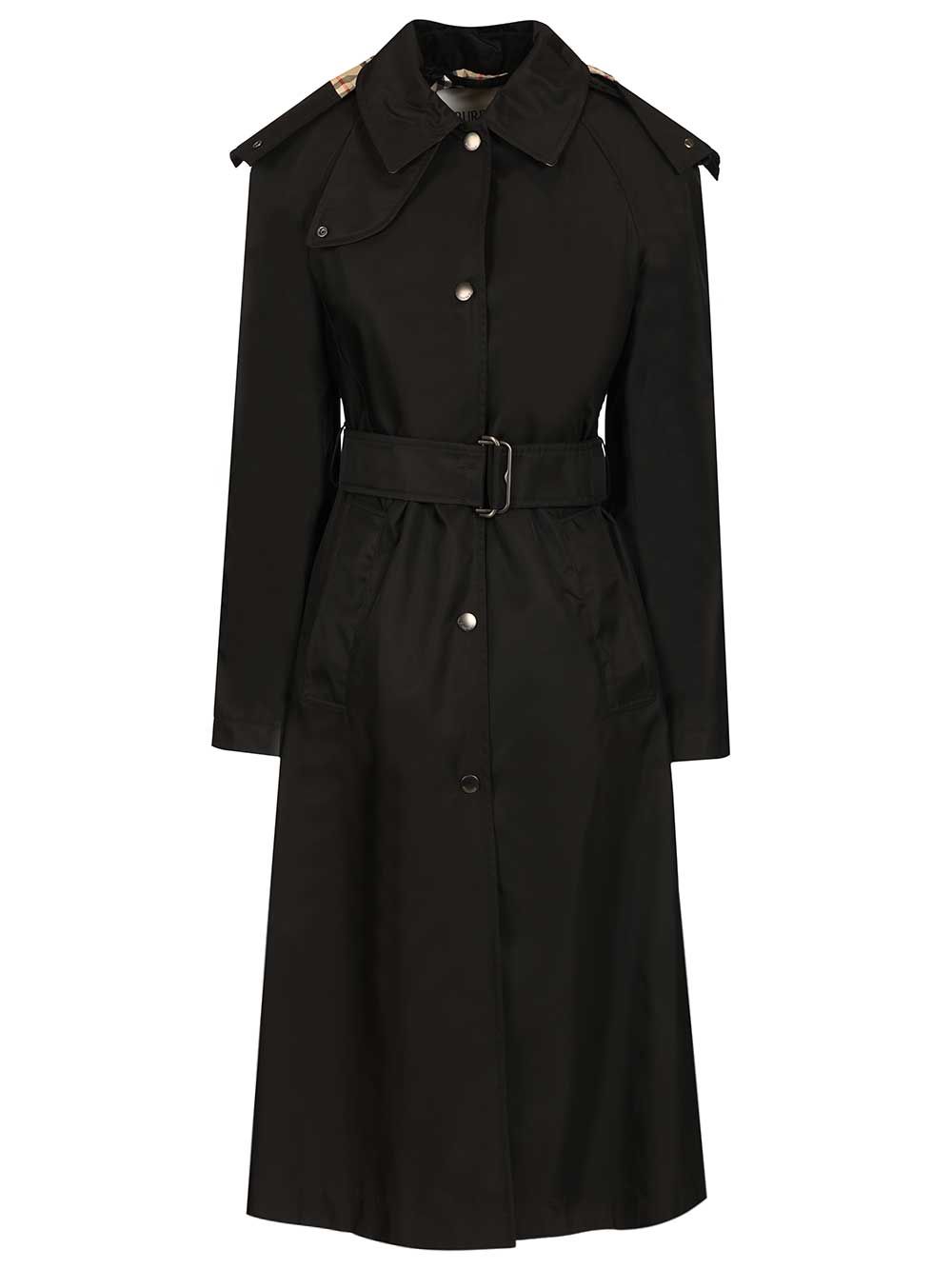 Burberry Long Car Coat With Hood Coats - Black | dbe78b31420baf98aa02281015d4660761ed05ee