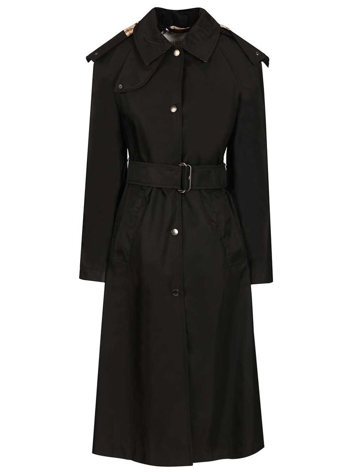 Burberry Long Car Coat With Hood Coats - Black | dbe78b31420baf98aa02281015d4660761ed05ee