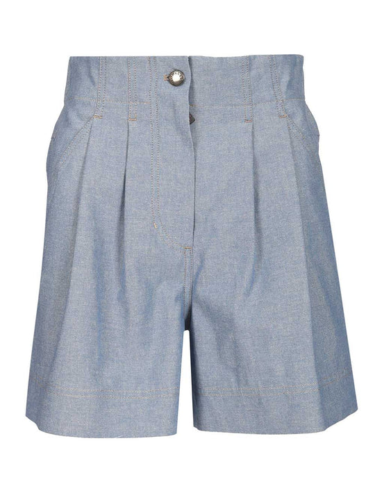 Chambray Cotton Shorts Trousers Light Blue
