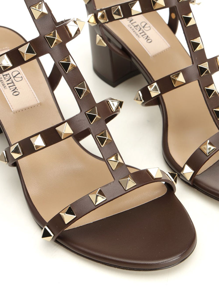 Valentino Garavani Rockstud Leather Sandals - Brown | 5c114a76110a0b9de07a3dd23889c0dca4a8d7ea