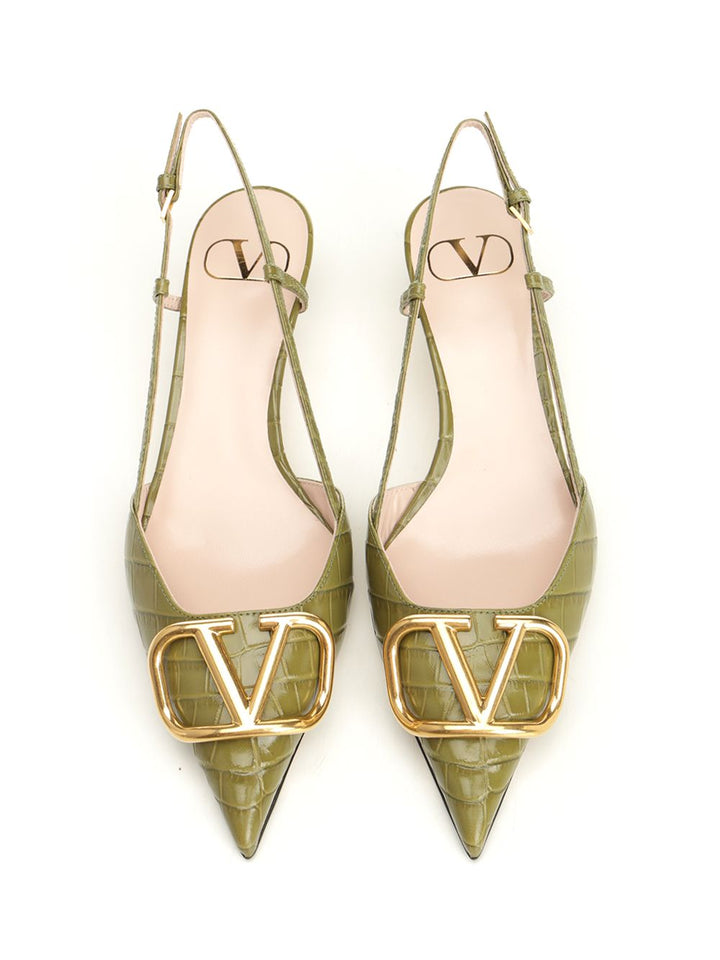 Valentino Garavani Vlogo Signature Slingback In Leather Pumps - Green | 20d7ac3295988ddaff9c2ad087ba0c099234d8a5