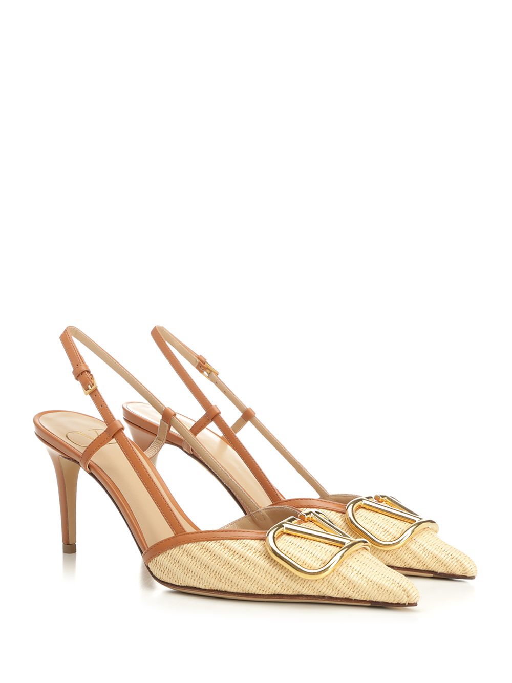 Valentino Garavani Vlogo Signature Slingback Décolleté In Raffia Pumps - Beige | 25da1a6e30856d6cabaab792bf71baa3d1174f98