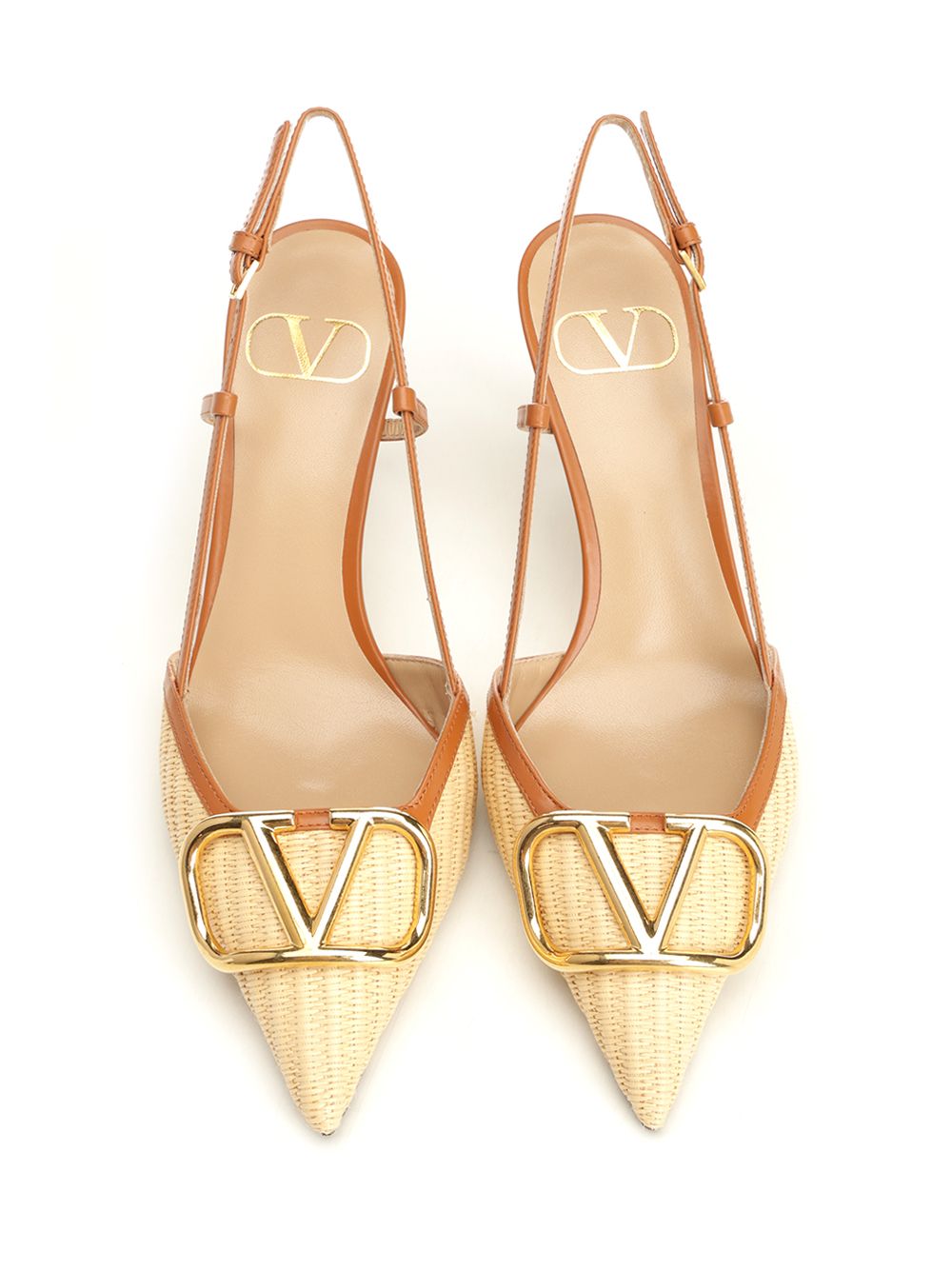 Valentino Garavani Vlogo Signature Slingback Décolleté In Raffia Pumps - Beige | df1d788d5fe9905d061490f5e4a862f6e9fafd49
