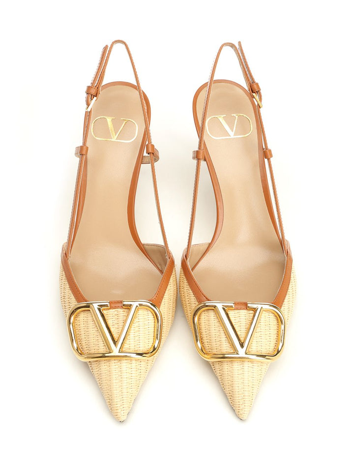 Valentino Garavani Vlogo Signature Slingback Décolleté In Raffia Pumps - Beige | df1d788d5fe9905d061490f5e4a862f6e9fafd49