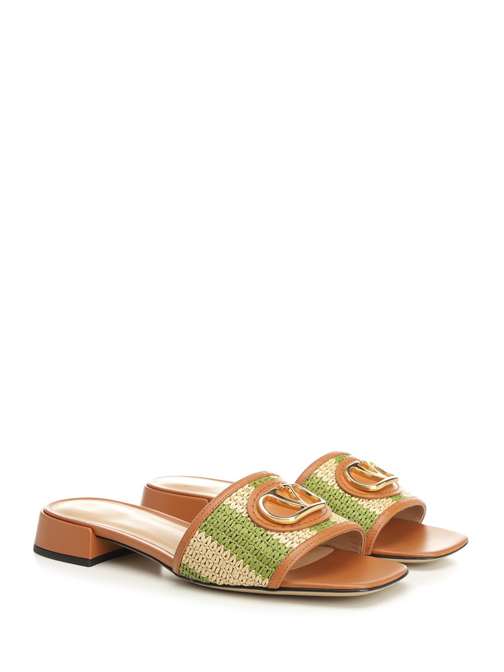 Valentino Garavani Striped Raffia And Leather Slides Scarpe basse - Green | 33ec44f3e6a18d77cfa740ebbd118f26fe12cc17