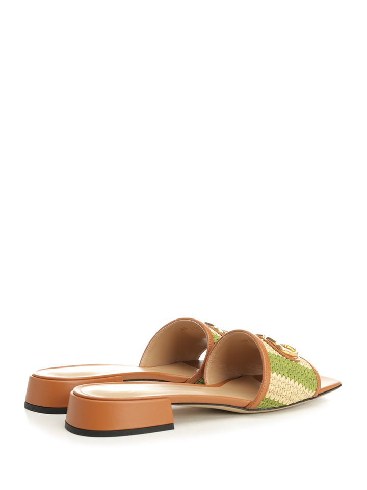 Valentino Garavani Striped Raffia And Leather Slides Scarpe basse - Green | b71cfa1ff1cffe5053285bb13f4e26a8bc3ae77d