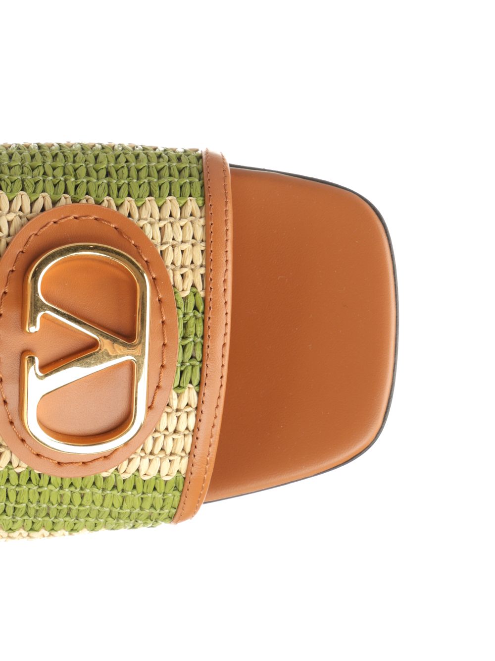 Valentino Garavani Striped Raffia And Leather Slides Scarpe basse - Green | 90c76997e80837877894dab99f8f8e72f2da5204