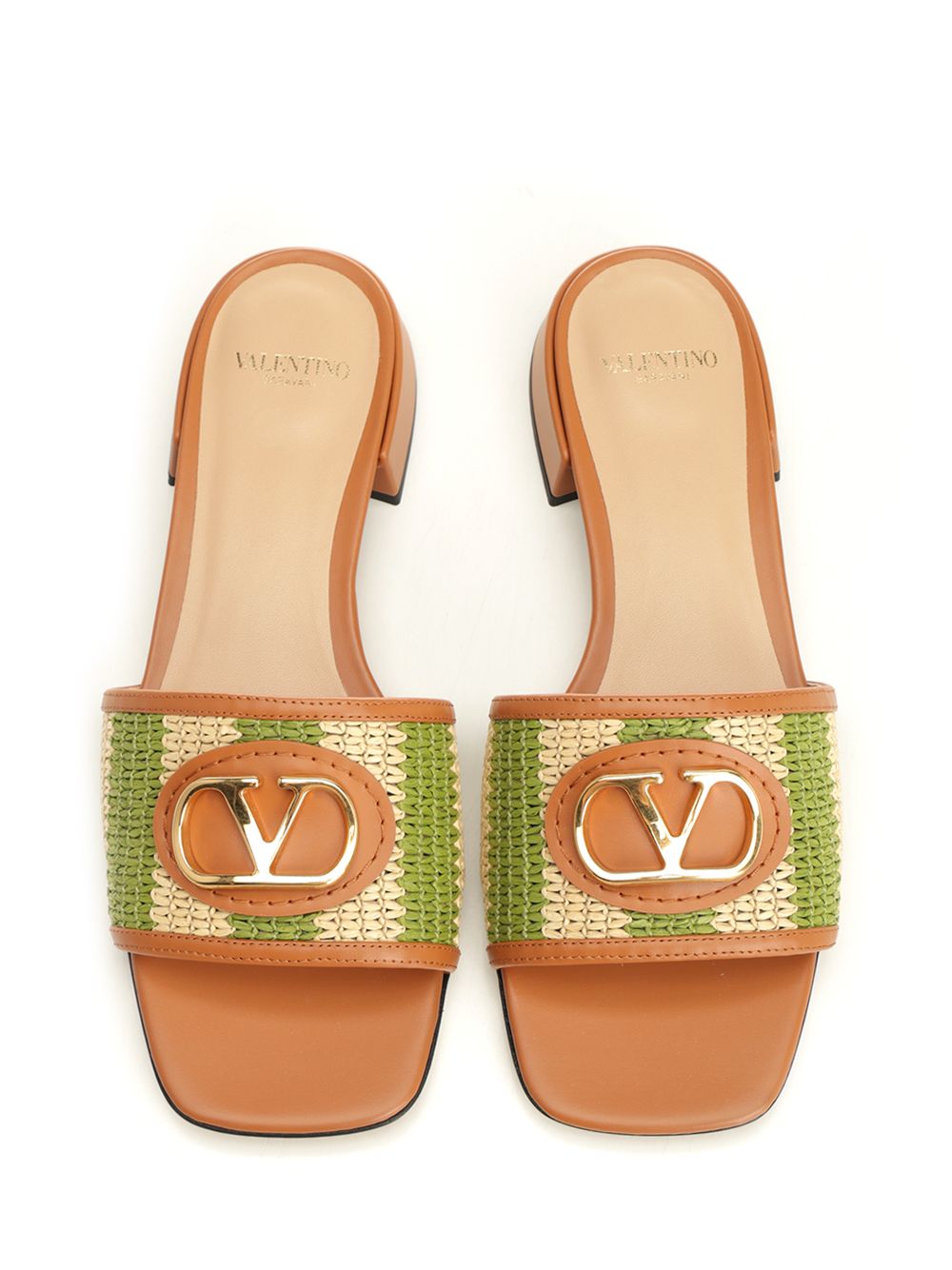 Valentino Garavani Striped Raffia And Leather Slides Scarpe basse - Green | 1737da55dd442d28b86d3238b769886097fb5315