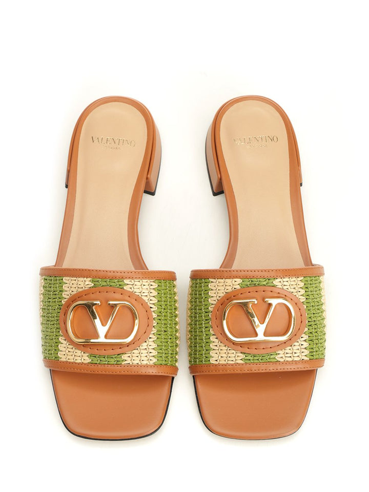 Valentino Garavani Striped Raffia And Leather Slides Scarpe basse - Green | 1737da55dd442d28b86d3238b769886097fb5315