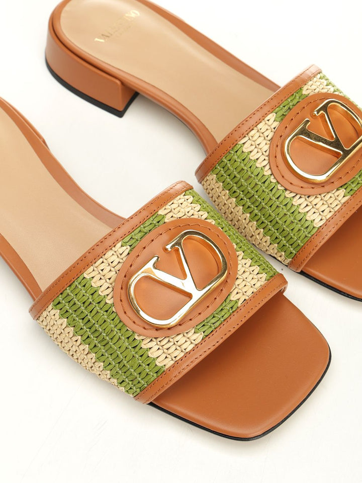 Valentino Garavani Striped Raffia And Leather Slides Scarpe basse - Green | 9e5fce1a46cc1ba06455f3658519d3487f39b87b