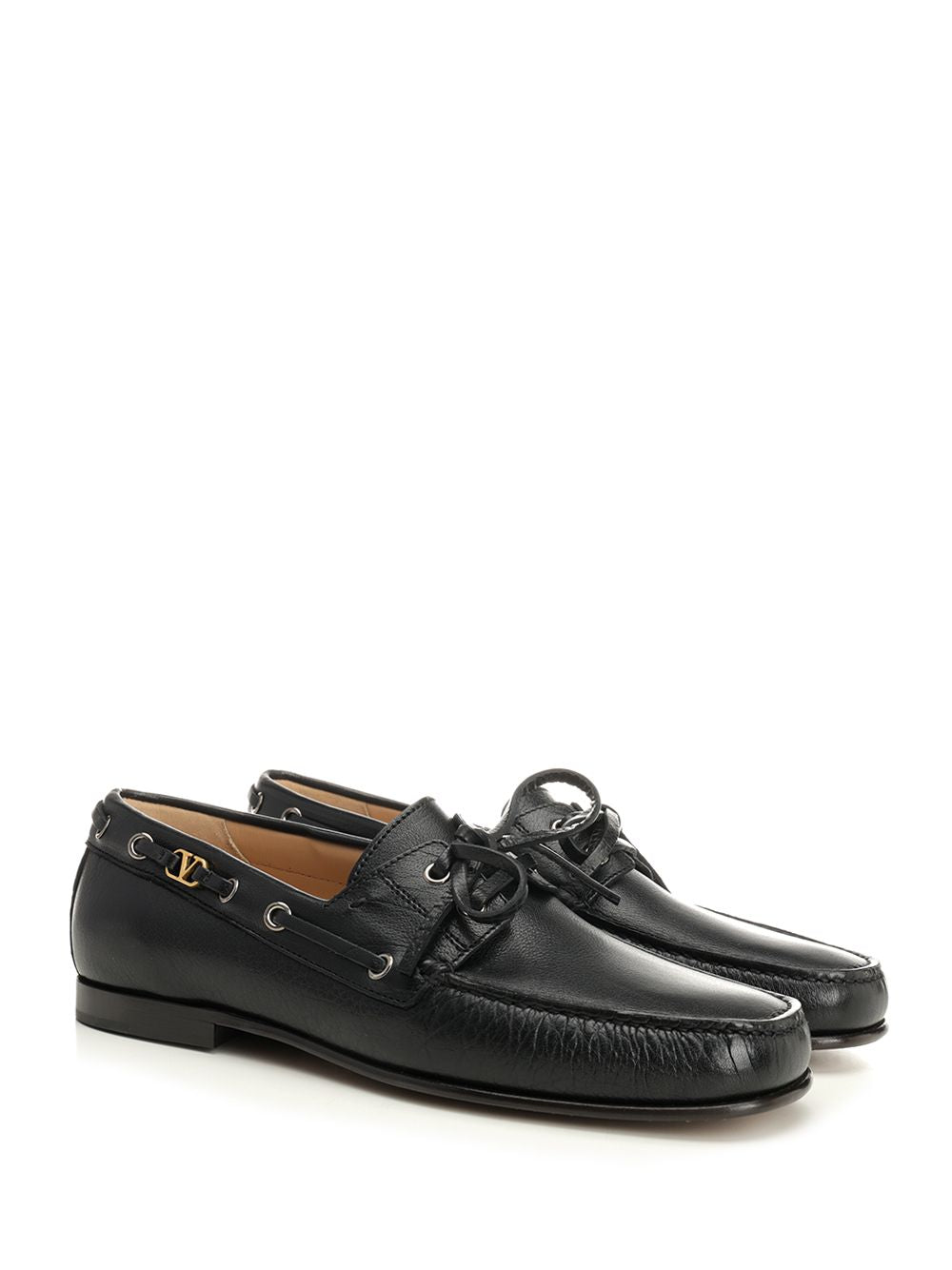 Valentino Garavani Leather Loafers With Logo Scarpe basse - Black | 84751c1630c41f79472b11690363a820c94140b5