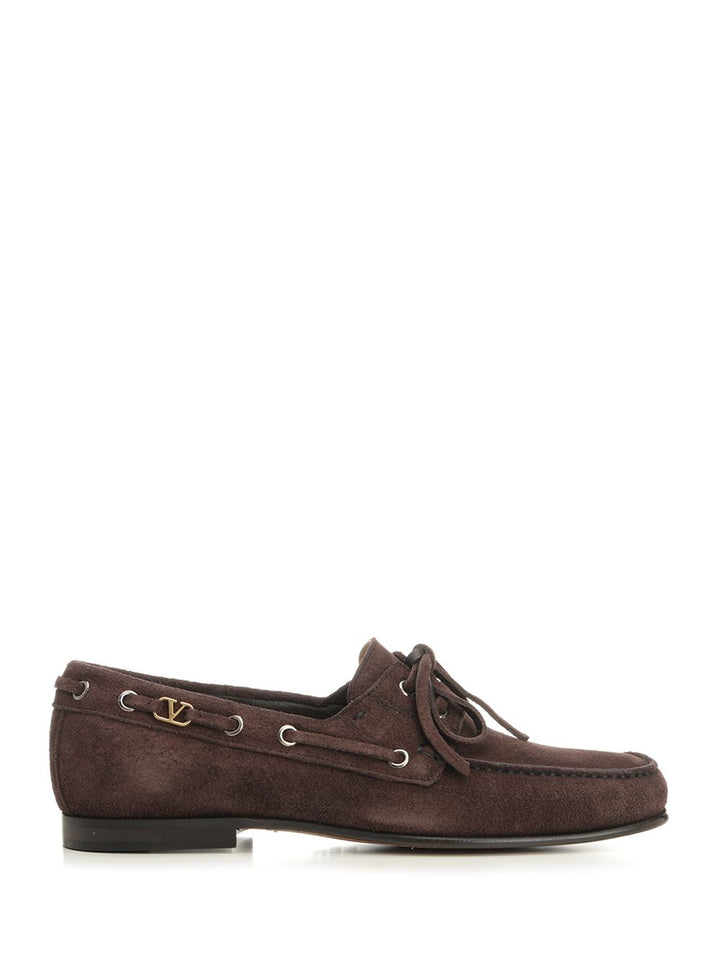 Valentino Garavani Suede Loafers With Logo Scarpe basse - Brown | 1af74978d660e266f1f1a936c6e3d61335434745