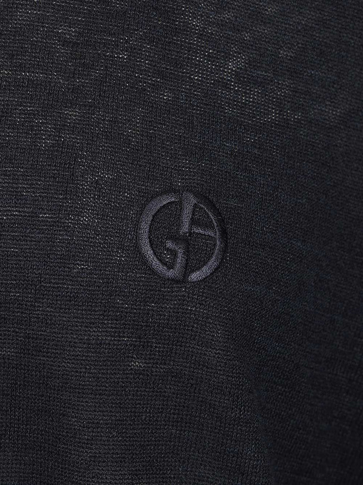 Giorgio Armani Crew Neck Sweater In Linen And Silk Knitwear - Blue | 3a2586dad753cc959753cebe80c81bb034d6f464