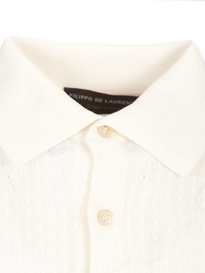 Filippo De Laurentiis Cable Knit Polo shirt - White | b596adabec96aa1ae96969ff741221630f59ee8f