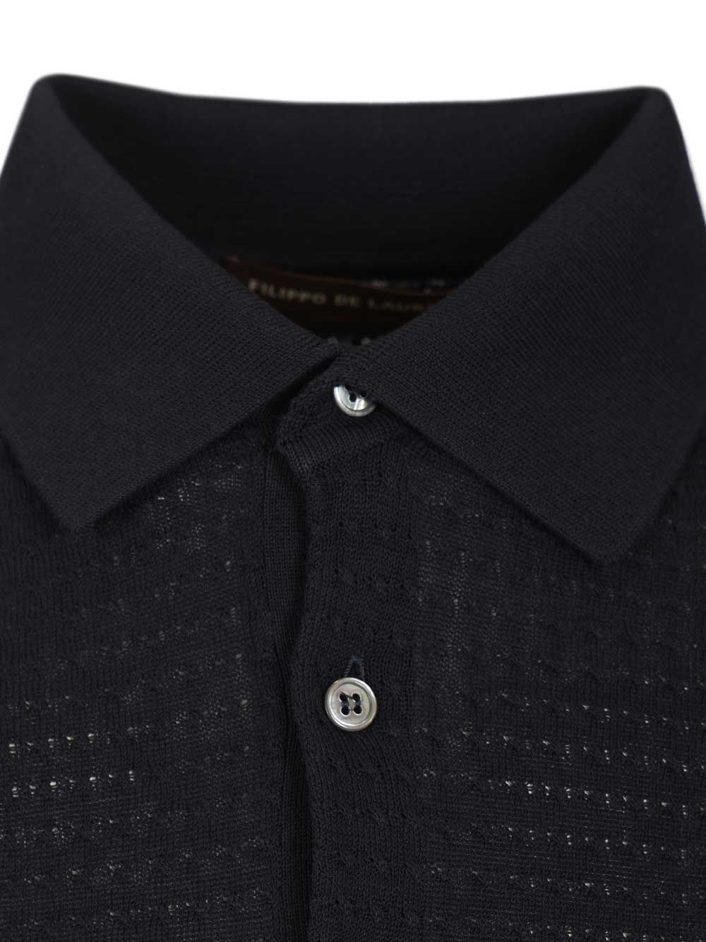 Filippo De Laurentiis Cable Knit Polo shirt - Blue | 166800c7182fa9b2de9c42c4d23194ebe8be91ca