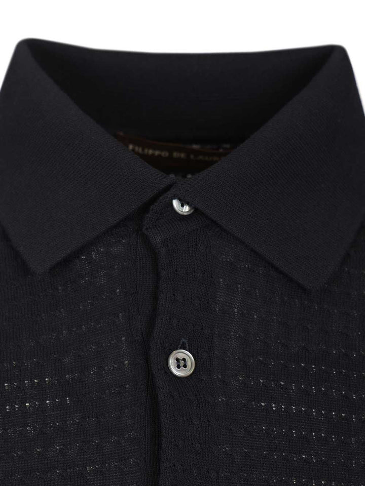 Filippo De Laurentiis Cable Knit Polo shirt - Blue | 166800c7182fa9b2de9c42c4d23194ebe8be91ca