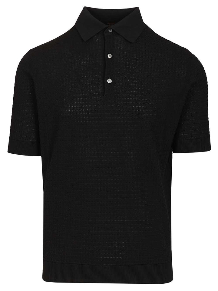 Filippo De Laurentiis Cable Knit Polo shirt - Black | 946441cab82cdcccd50408b3a7fd07ac5233263e