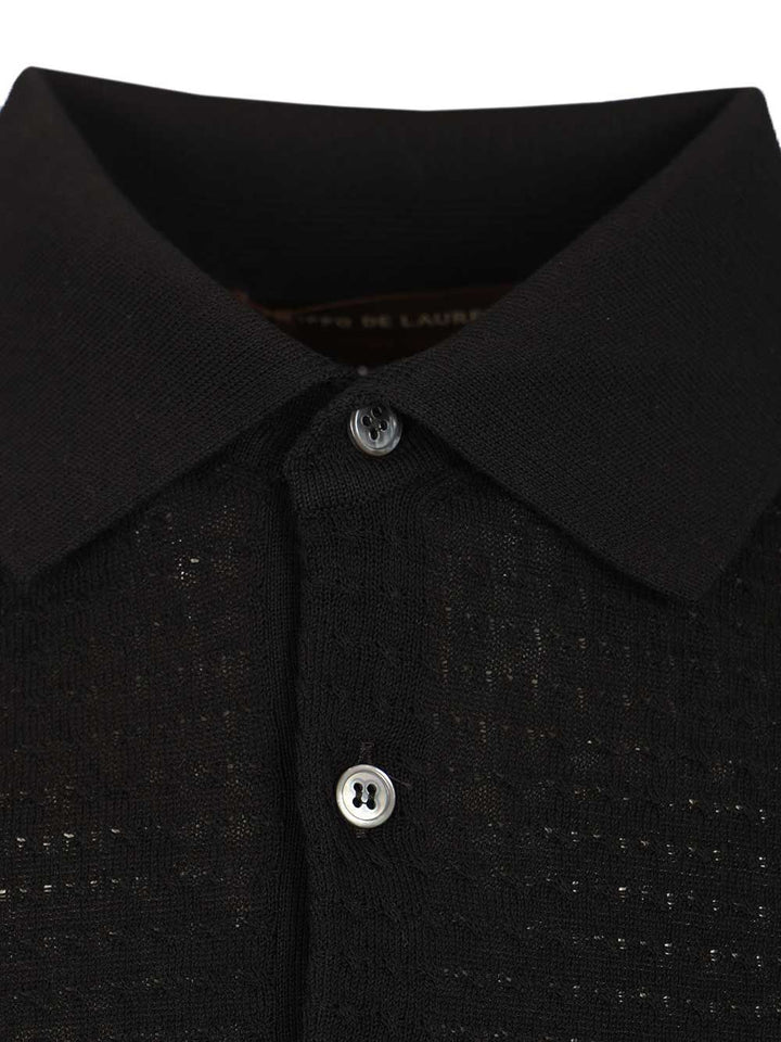 Filippo De Laurentiis Cable Knit Polo shirt - Black | df0b7ba62f56735a042a3af912950efa6bc26c40