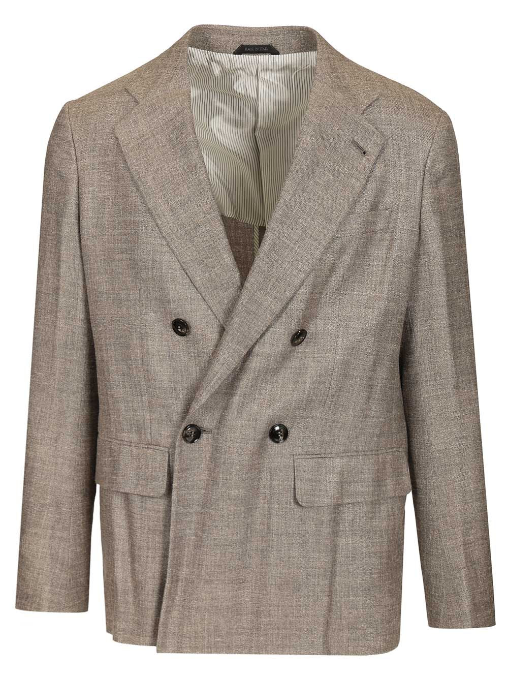 Giorgio Armani Double-Breasted Linen Blend Blazer Jackets - Grey | 564486cc9d056b2e9dee15d891103b0b39283a69
