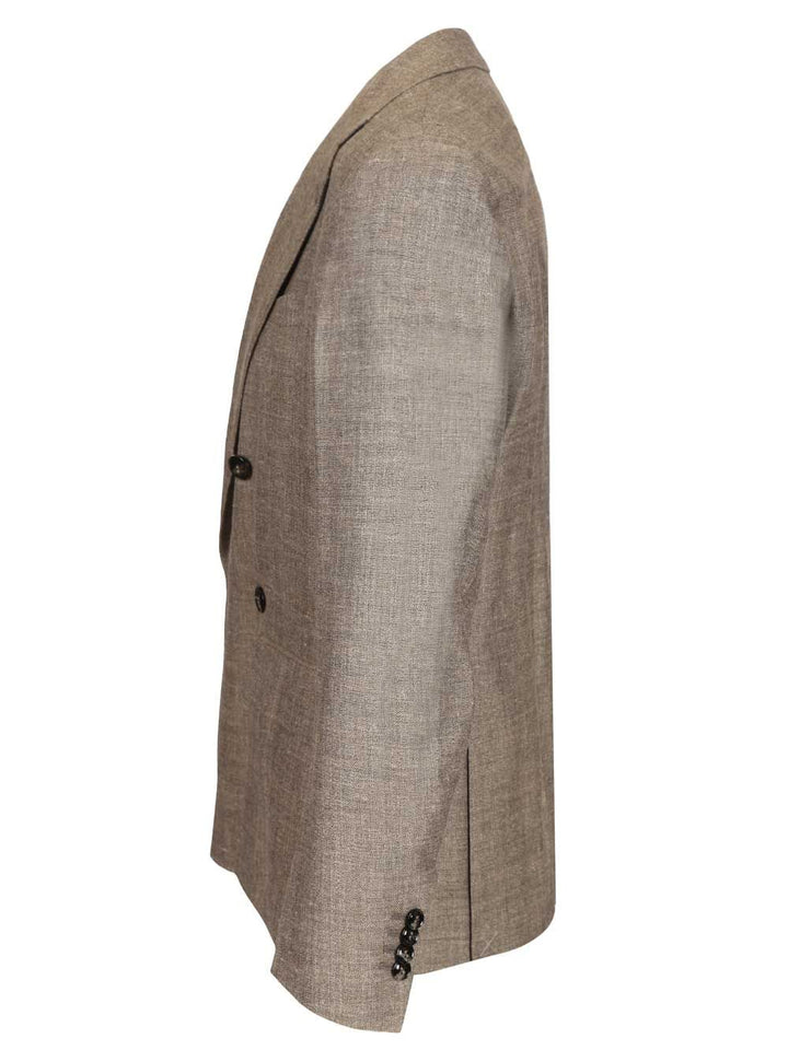 Giorgio Armani Double-Breasted Linen Blend Blazer Jackets - Grey | b79dac6ef955d467e245c3c3af81b0351471d565