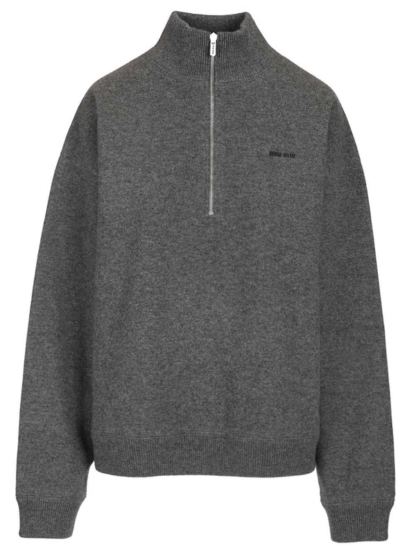 Cashmere And Jersey Zip-Up Sweater Knitwear Grey