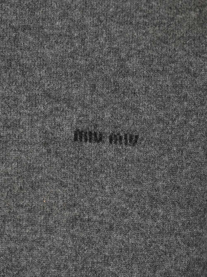 Miu Miu Cashmere And Jersey Zip-Up Sweater Knitwear - Grey | 85db6d475a9fad00645e592fe19d0d4eadce8df1