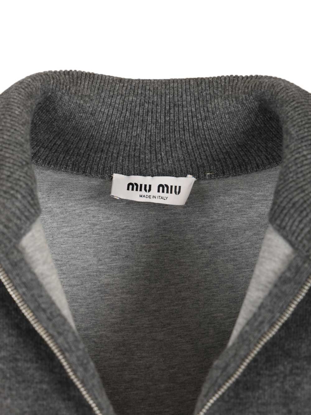 Miu Miu Cashmere And Jersey Zip-Up Sweater Knitwear - Grey | eaa0cbc6294d92580dbc9cdebb7013f6835fe30d