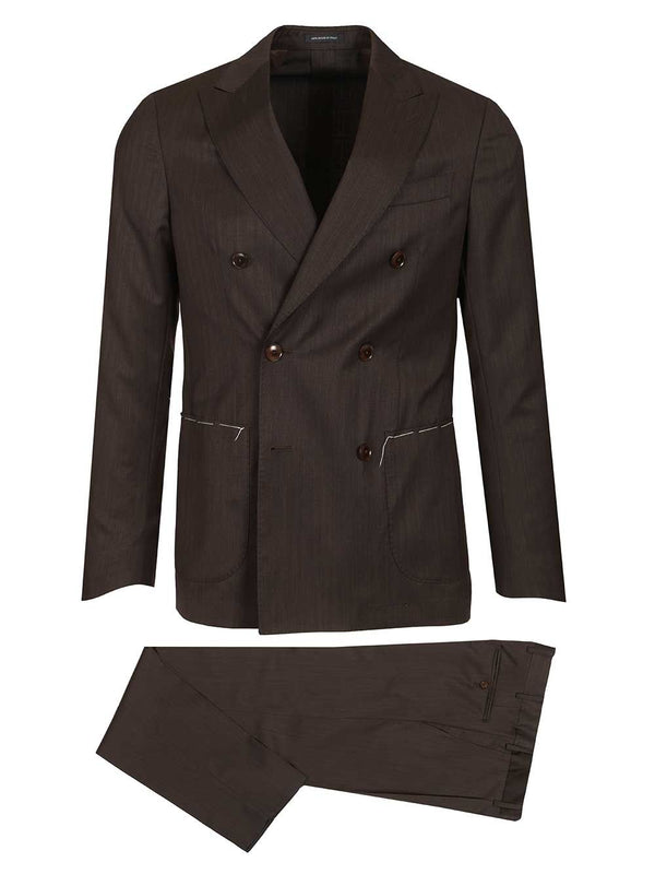 Double-Breasted Herringbone Suit Dresses Brown