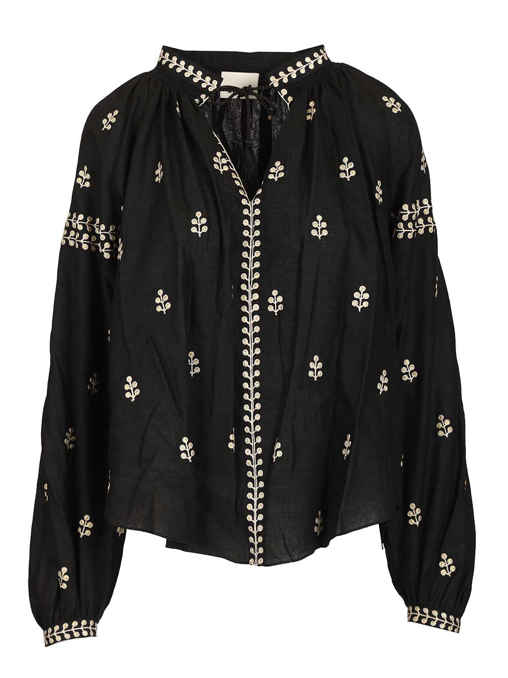 Isabel Marant Rodis Blouse In Embroidered Tussar Silk Shirts - Black | 2419b99f3e90937053e43c49e03286e62e933f64