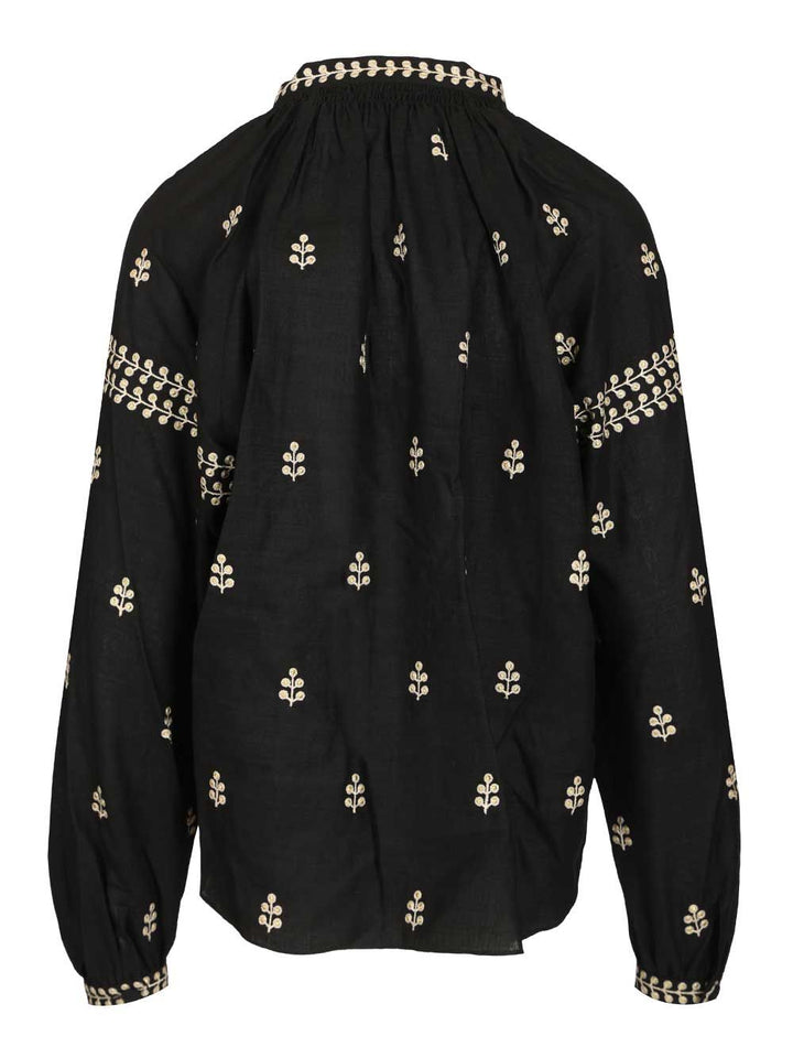 Isabel Marant Rodis Blouse In Embroidered Tussar Silk Shirts - Black | 62550f483c7147b2df533cc24a5c9679b7029391