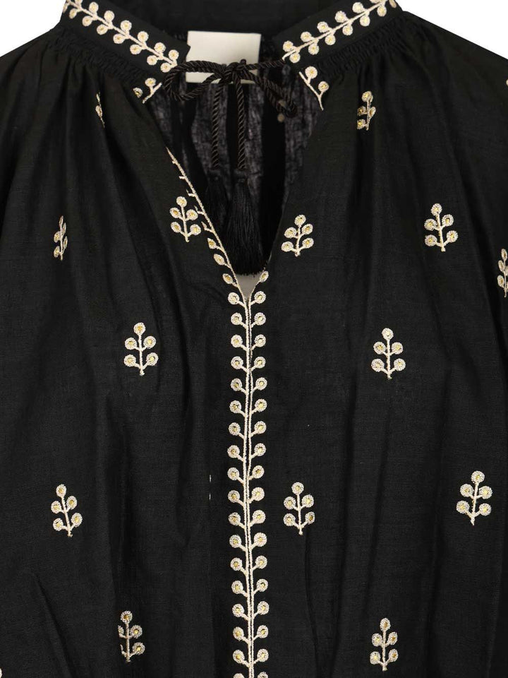 Isabel Marant Rodis Blouse In Embroidered Tussar Silk Shirts - Black | 5520de4c01e6226a423ad177953631a5c05d9d63