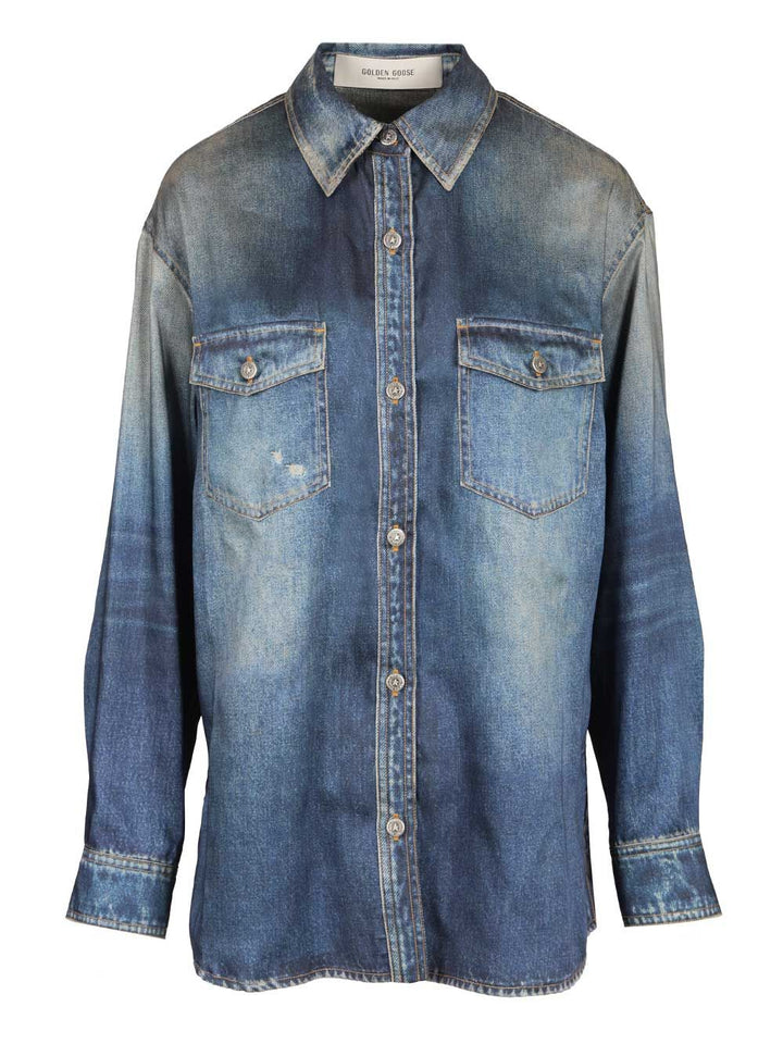 Golden Goose Deluxe Brand Patty Denim Shirt Casual - Blue | 6464790b1fef3d42d5a25b84af983c2b313541ae