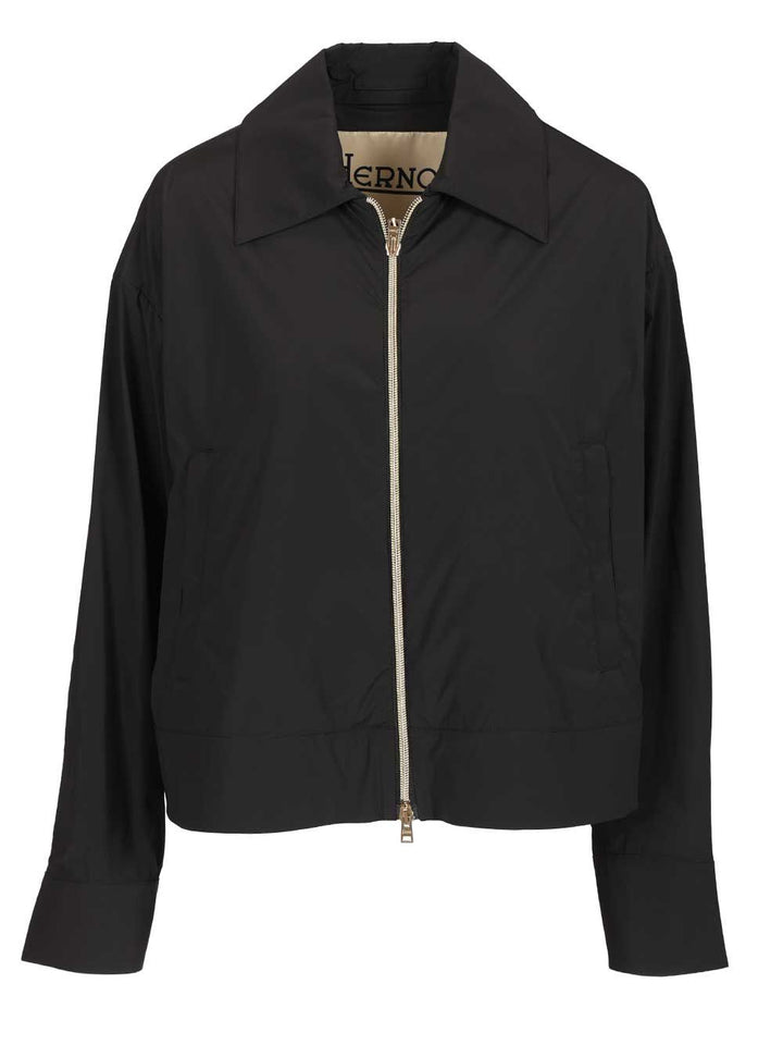 Herno Short Jacket In Stretch Nylon Jackets - Black | 1f8f07b7ae8aa88f6ceb9136ca95463fbc73d6a6