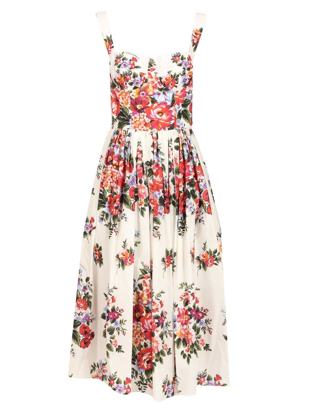 Dolce & Gabbana Cotton Dress With A Bouquet Of Flowers Print Dresses - Multicolor | 5e072168f62ad0e67c2fb30bc3f15c73d10dec35