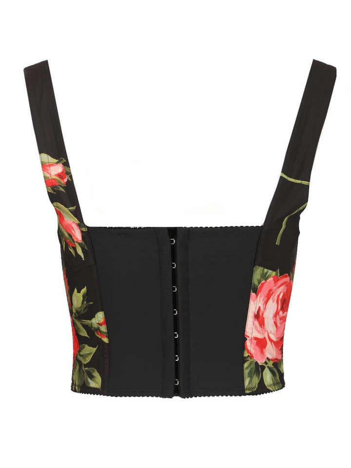 Dolce & Gabbana Rose Bouquet Print Bustier Top Tops - Black | 21d68d779f02eeb11c98ecf669bc851b8508cc5a
