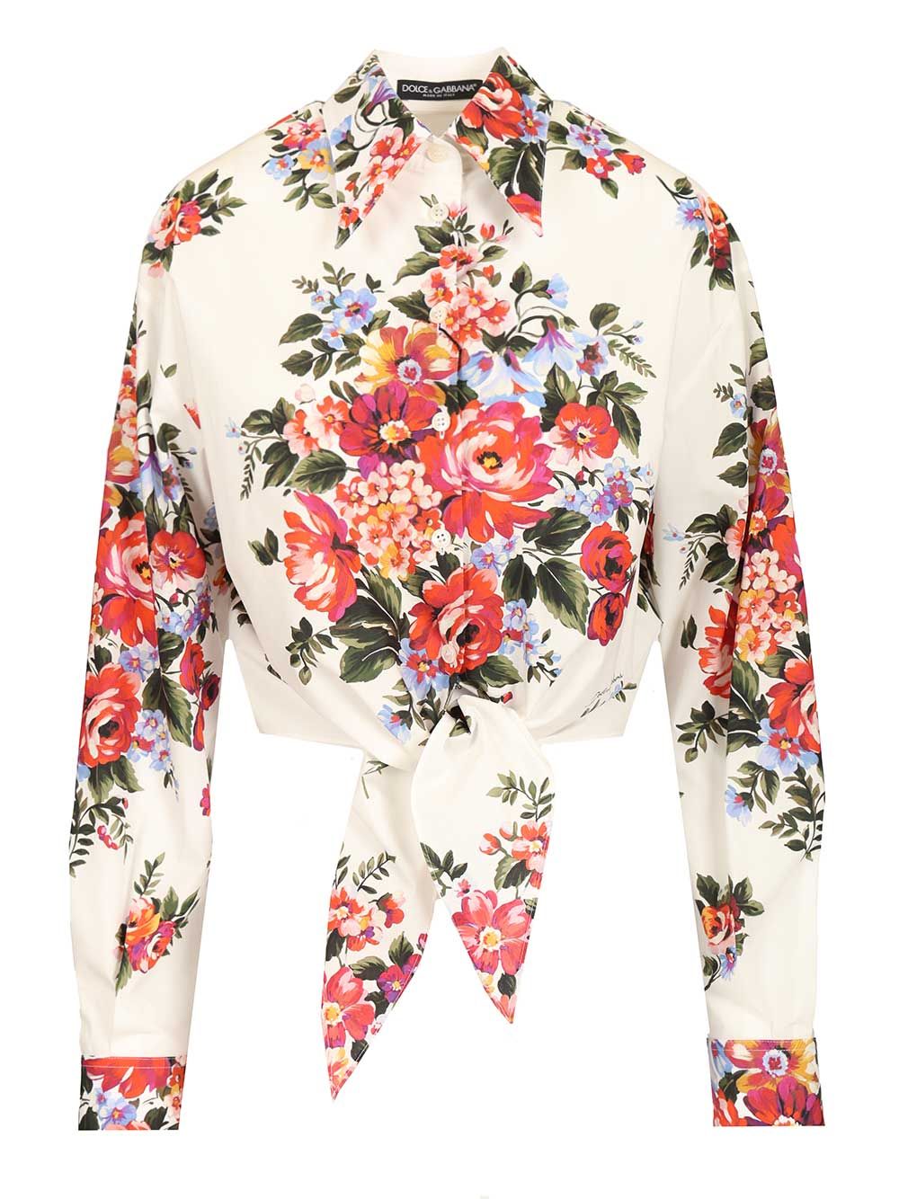 Dolce & Gabbana Cotton Shirt With A Bouquet Of Flowers Print Shirts - White | c2727adcf0ad394ab14180799b3e97b16fc56fd7