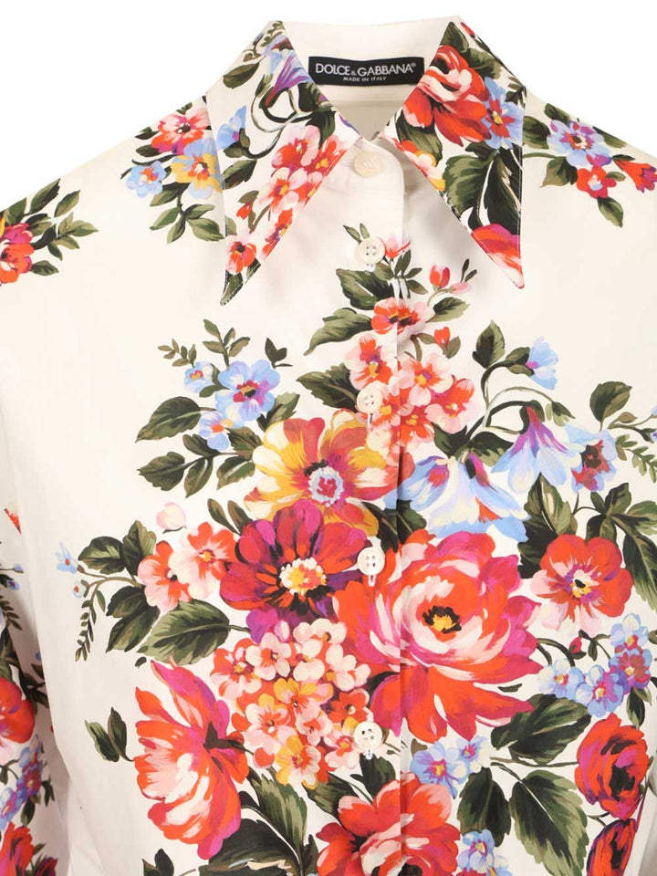 Dolce & Gabbana Cotton Shirt With A Bouquet Of Flowers Print Shirts - White | 97414da805661162dad9104c520c660c765e4a13