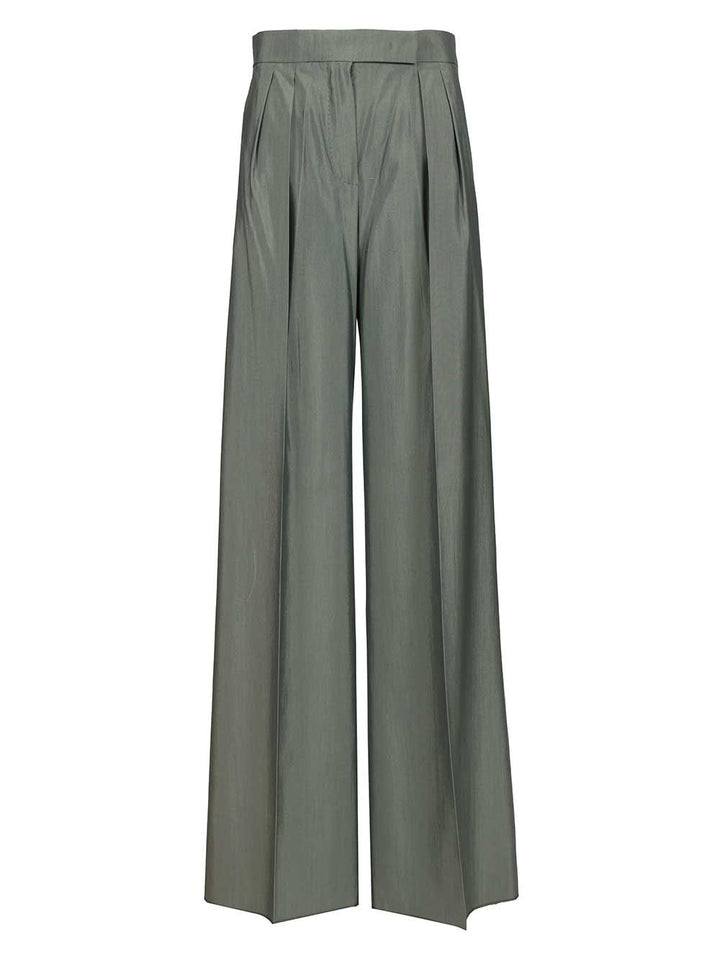 Max Mara Wide-Leg  In Wool And Silk Trousers - Green | 6367643153dffba873a4becf32c0673a87e6de97