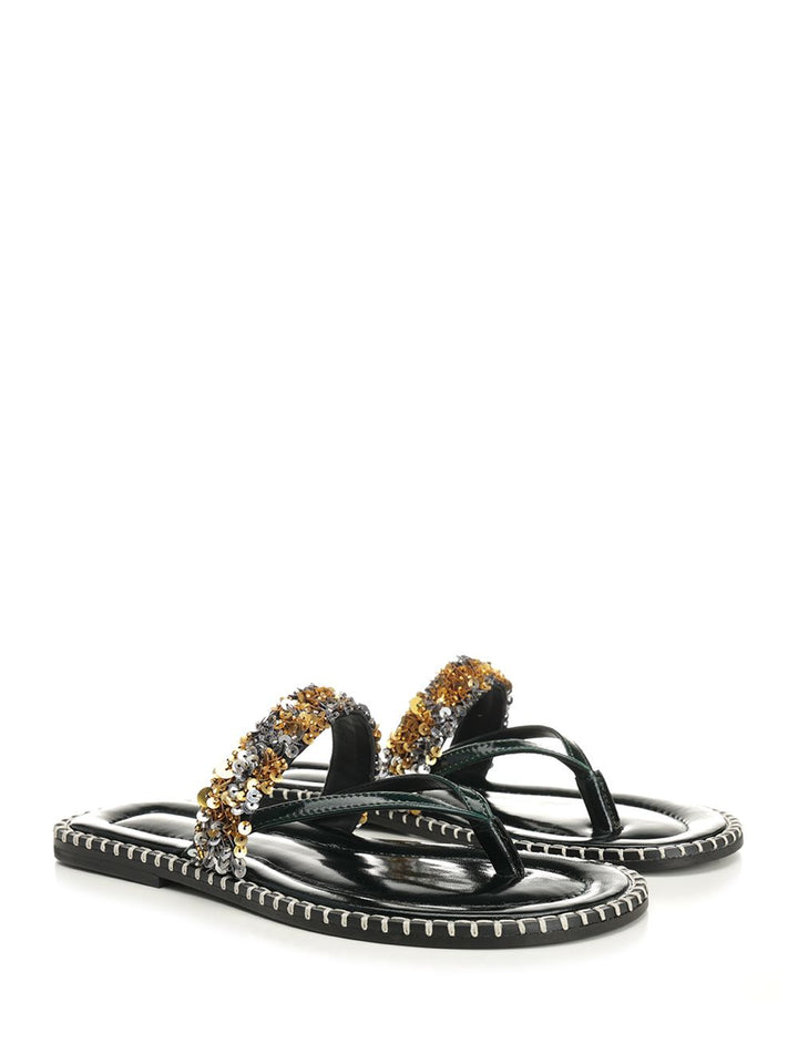 Dries Van Noten Leather Flip-Flops With Sequins Scarpe basse - Black | 48c5b229a471dce6449b5dd237aadbdbbee83847