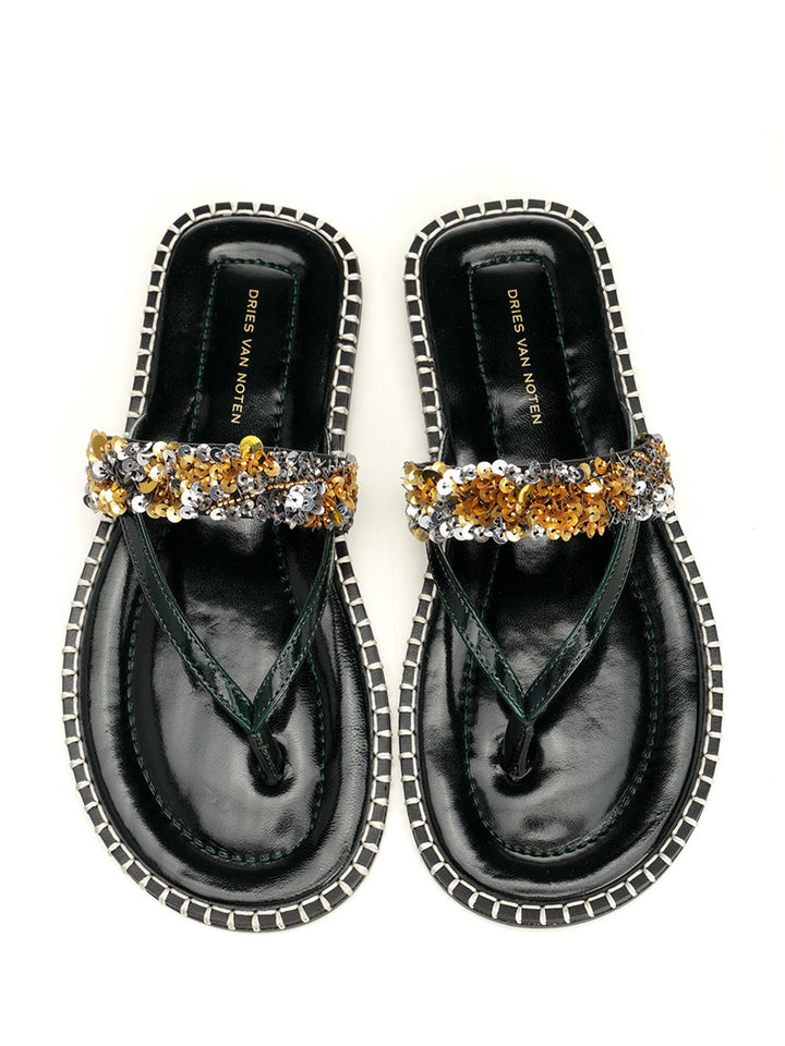 Dries Van Noten Leather Flip-Flops With Sequins Scarpe basse - Black | 7b9806e6f675ad5e9979c3ca4931e1126aa72d03