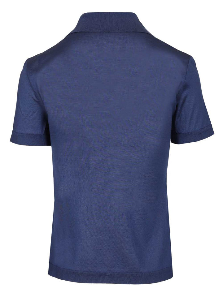 Max Mara Silk Jersey Polo shirt - Blue | d8fb838beef18452a3a1938ae40364965465db35