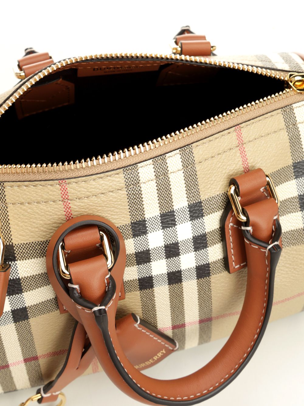 Burberry Mini Check Bowling Bag Handbags - Beige | 6131d202b2430fc7727e26173b92b70bdaf72c6a