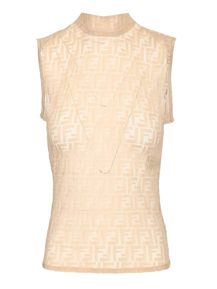 Fendi Ff Jersey Top Tops - Beige | 6f5dac9d71b0199a544fd416469ed4ddd12104bd