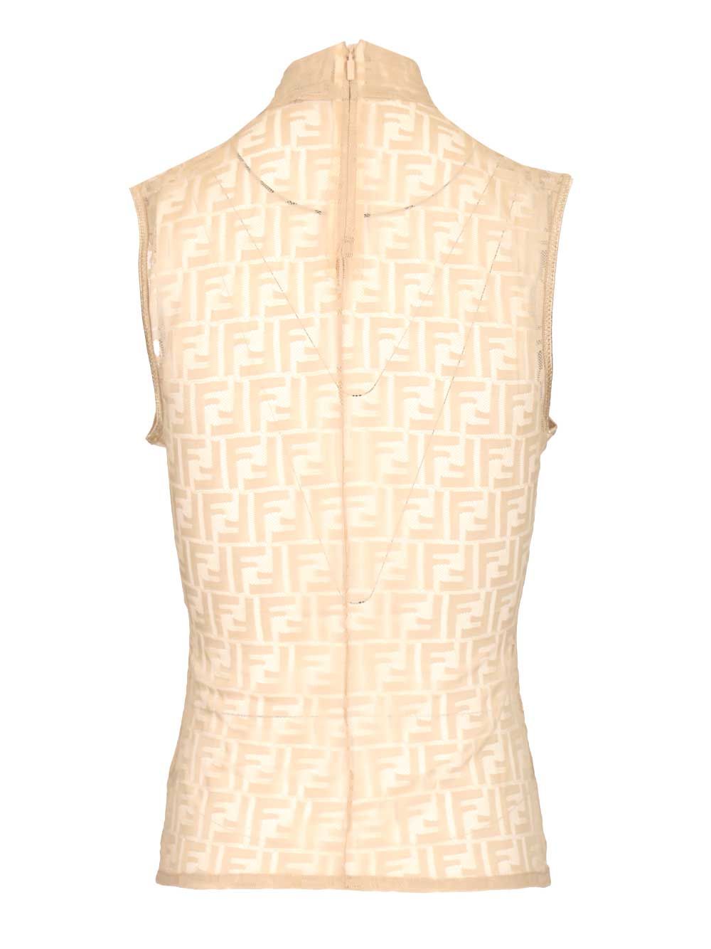 Fendi Ff Jersey Top Tops - Beige | 909b628787fda4cc8b01a292002b4a50e686d304