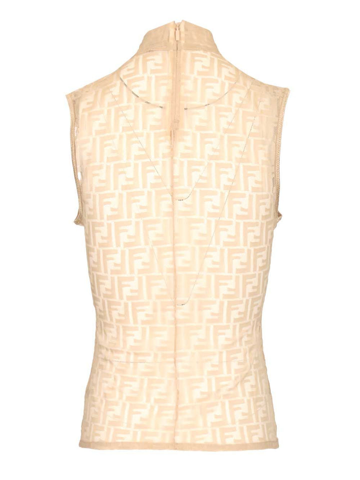 Fendi Ff Jersey Top Tops - Beige | 909b628787fda4cc8b01a292002b4a50e686d304